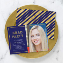 Blau und Imitate Gold Geometric Foto Grad Party