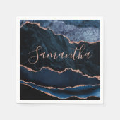 Blau und Imitate Rose Gold Glitzer Marmor Agate Serviette (Vorderseite)