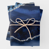 Blau und Imitate Silver Glitzer Marmorflasche Geschenkpapier Set (Beispiel)