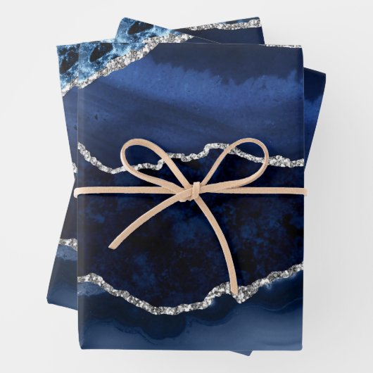 Blau und Imitate Silver Glitzer Marmorflasche Geschenkpapier Set (Beispiel)