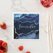 Blau und Imitate Silver Glitzer Marmorflasche Serviette (Beispiel)