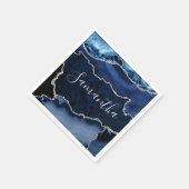 Blau und Imitate Silver Glitzer Marmorflasche Serviette (Ecke)