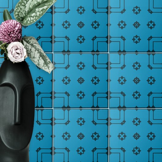 Blau- und Indigomuster im dekorativen Mosaikstil Fliese