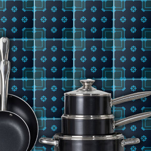 Blau- und Indigomuster im Mosaikstil Fliese