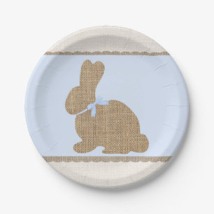 Blau und Jute Rustikaler Hase Ostern Babyparty Pappteller