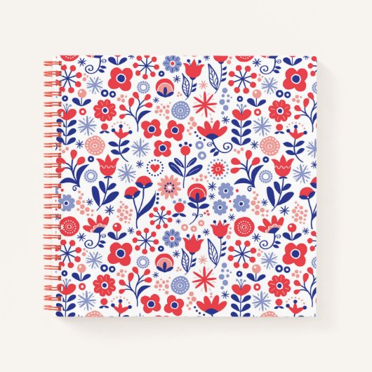 Blau- und Korallenblumenmuster Notizblock (Vorderseite)