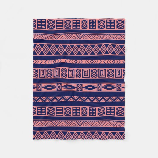 Blau und KorallenrotTribal Geometrisches Muster Fleecedecke (Vorderseite)