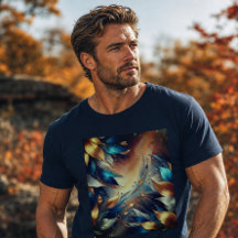 Blau und Kupfer Blätter Abstrakter T - Shirt