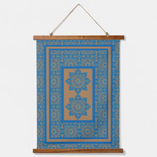 Blau und Kupfer Wandteppich Mit Holzrahmen