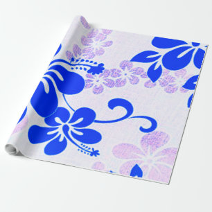 Blau und Lavendel auf weißem Hibiskus Geschenkpapier