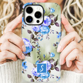 Blau und Lavendel Monogram Floral Case-Mate iPhone Hülle