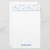 Blau- und LavenderBlätter mit Herz-Muster Briefpapier (Vorne/Hinten)