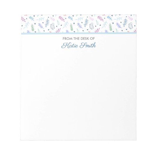 Blau- und LavenderBlätter mit Herz-Muster Notizblock (Vorderseite)