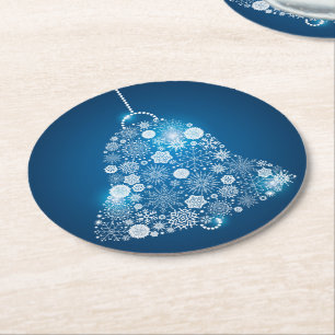 Blau und leuchtend weiße Schneeflocken Weihnachtsg Runder Pappuntersetzer