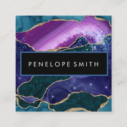 Blau und Lila Agate Abstrakt Quadratische Visitenkarte (Vorderseite)