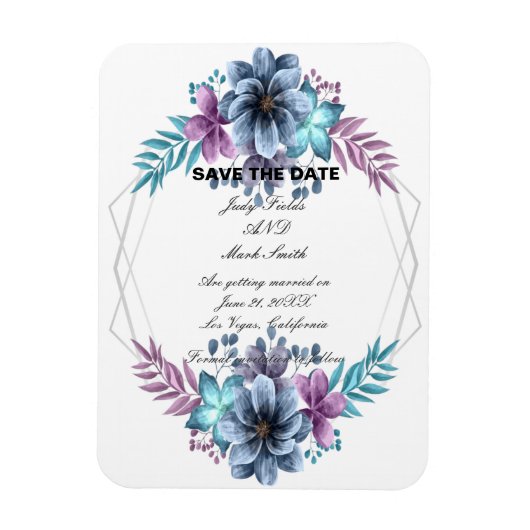 Blau und Lila Aquarellblumen Save the Date Magnet (Vertikal)