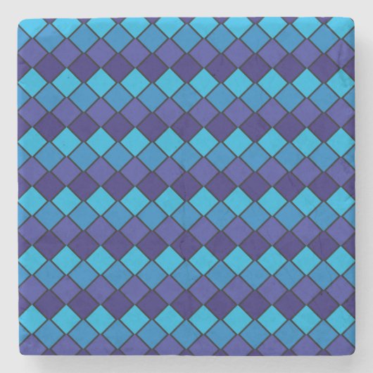 Blau und Lila Diamond Checked Square Untersetzer (Vorderseite)