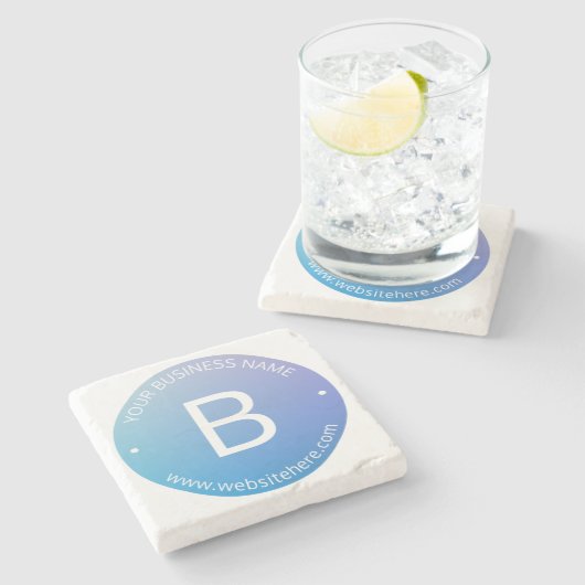 Blau und Lila fading Ombre mit bearbeitbarem Text Steinuntersetzer (Seitenansicht)