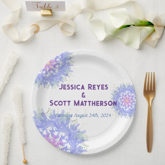 Blau und Lila grafische Blume Pappteller (Hochzeit)