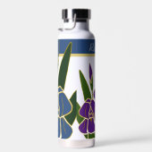 Blau und Lila Iris mit Name Trinkflasche (Rechts)