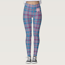 Blau und lila karierte Monogramm-Leggings