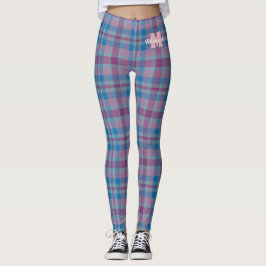 Blau und lila karierte Monogramm-Leggings Leggings