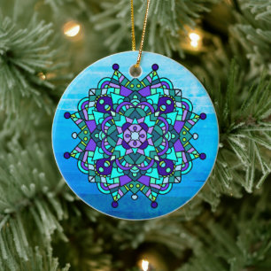 Blau und Lila Mandala Weihnachten Keramik Ornament