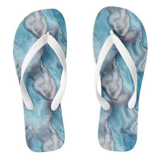Blau und lila Marmor Swirl Abstrakt Badesandalen (Fußbett)