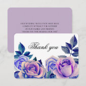 Blau und lila Rose danke. Blumenhochzeit Dankeskarte (Vorne/Hinten)