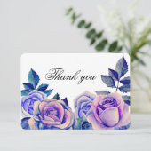 Blau und lila Rose danke. Blumenhochzeit Dankeskarte (Stehend Vorderseite)