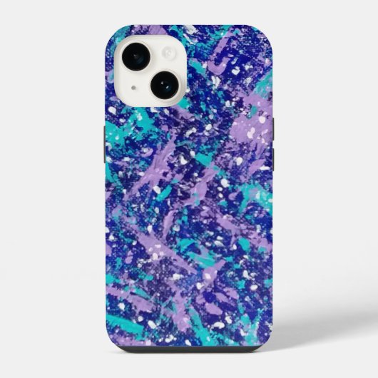 Blau und Lila Spritzer Kunst iPhone Hülle (Rückseite)