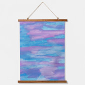 Blau und Lila Swirl Abstrakt Wandteppich Mit Holzrahmen (Vorderseite)