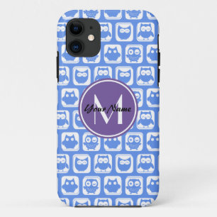 Blau und Lilac Owl Custom Monogram Personalisiert iPhone 11 Hülle