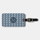 Blau-und Marine-Blau-Zickzack Muster-Monogramm Gepäckanhänger (Vorderseite horizontal)