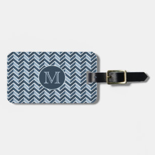 Blau-und Marine-Blau-Zickzack Muster-Monogramm Gepäckanhänger