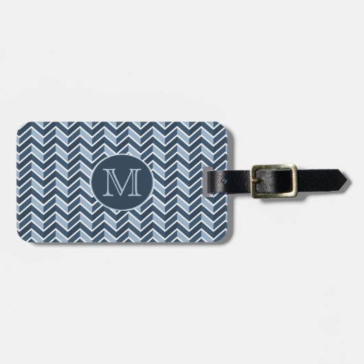 Blau-und Marine-Blau-Zickzack Muster-Monogramm Gepäckanhänger (Vorderseite horizontal)