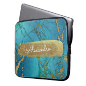 Blau und Marmor mit Goldfolie und Glitzer Laptopschutzhülle (Vorderseite Links)