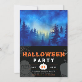 Blau und Moonlit Forest Black Halloween Einladung