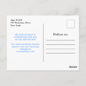 Blau- und Navy-Blume, die das Datum hochhalten Postkarte (Rückseite)