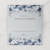 Blau und Navy Floral - Blau Grau Platzkarte (Außenseite Aufgefaltet)