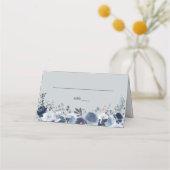 Blau und Navy Floral - Blau Grau Platzkarte (Vorderseite)