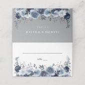 Blau und Navy Floral - Blau & Grau Platzkarte (Außenseite Aufgefaltet)
