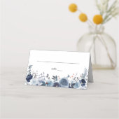 Blau und Navy Floral - Blau & Grau Platzkarte (Vorderseite)