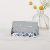 Blau und Navy Floral - Grau Platzkarte (Rückseite)