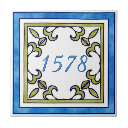 Blau-und Olivgrün-kleine Hausnummer Fliese (Vorderseite)