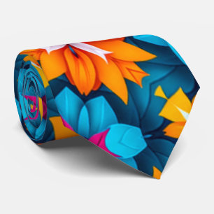Blau und Orange Blume Muster Neck Tie Krawatte