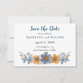 Blau und orange Blume Speichern der Datumskarten Save The Date (Vorderseite)