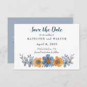 Blau und orange Blume Speichern der Datumskarten Save The Date (Vorne/Hinten)