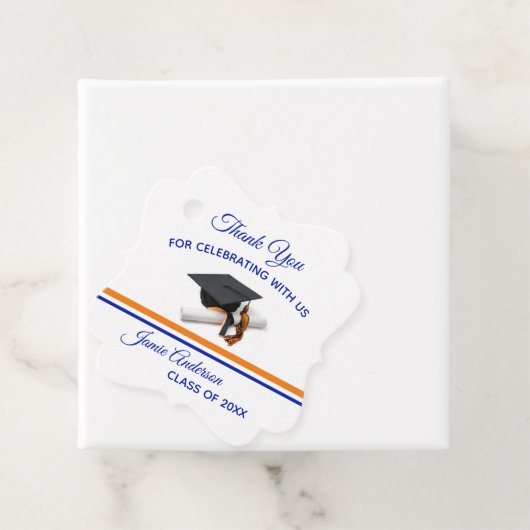 Blau und Orange Cap & Tassel | ABSCHLUSS Geschenkanhänger (Beispiel)