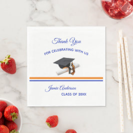 Blau und Orange Cap & Tassel | Graduierungspartei Serviette